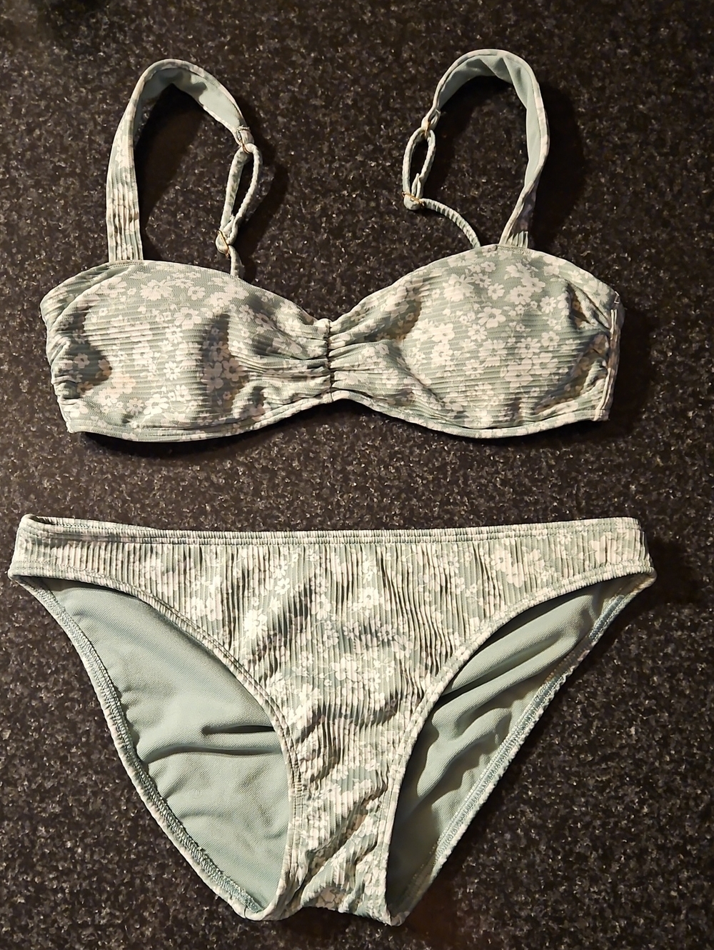 Hollister Sage Green Floral Ribbed Bikini Set